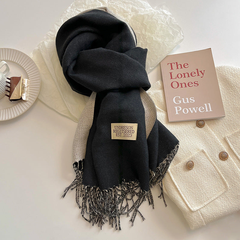 Women's Reversible Fringed Cashmere Winter Scarf-The Yellow Prime