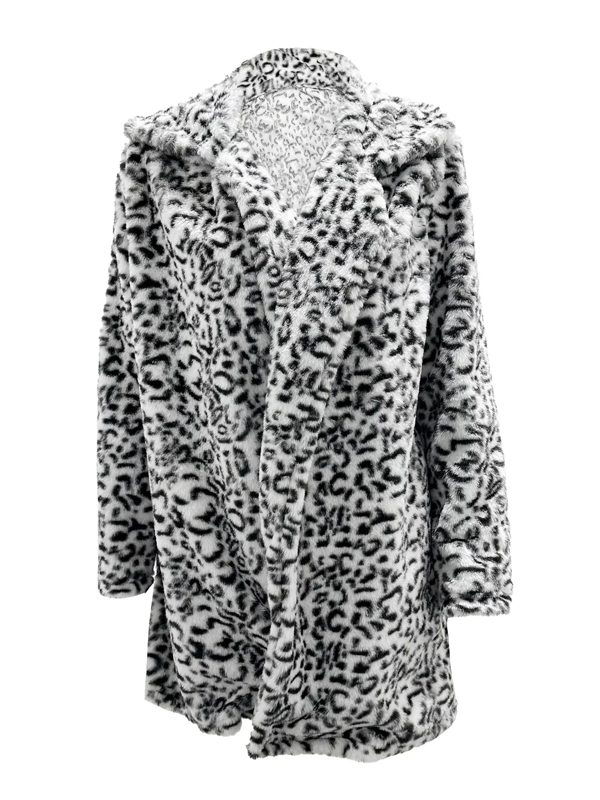 Dammode i fuskpäls med leopardmönster, öppen framtill, plus size 5xl