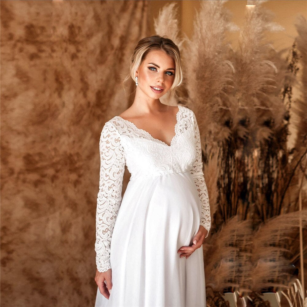 Women's Elegant Lace Maxi Dress for Maternity Wear-The Yellow Prime