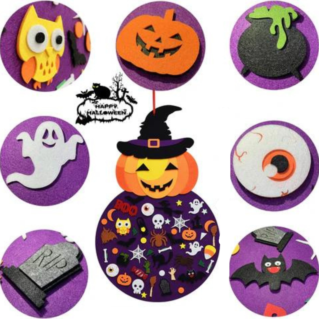 Halloweens Filztafel mit über 50 Teilen und Wandaufhängung für Kinder