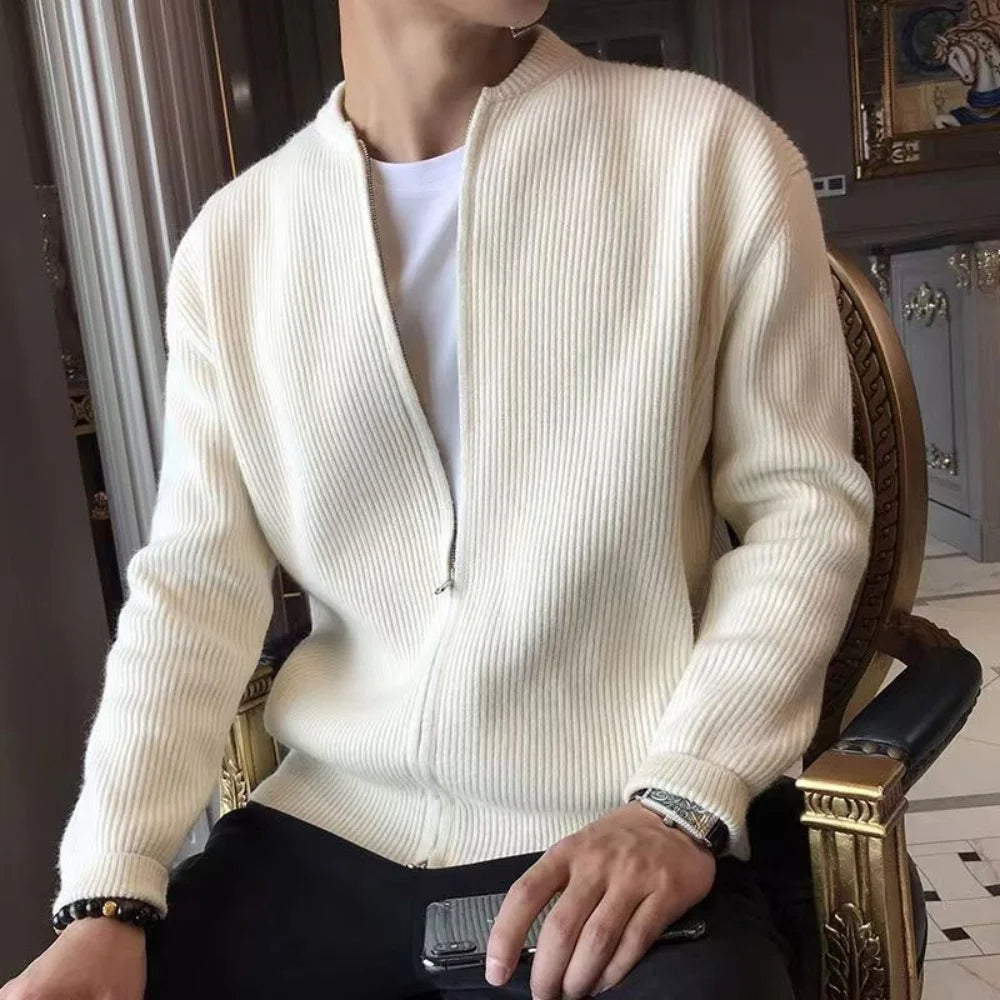Men's Ribbed Zip-Front Cardigan in Relaxed Fit – Cozy Fall & Winter