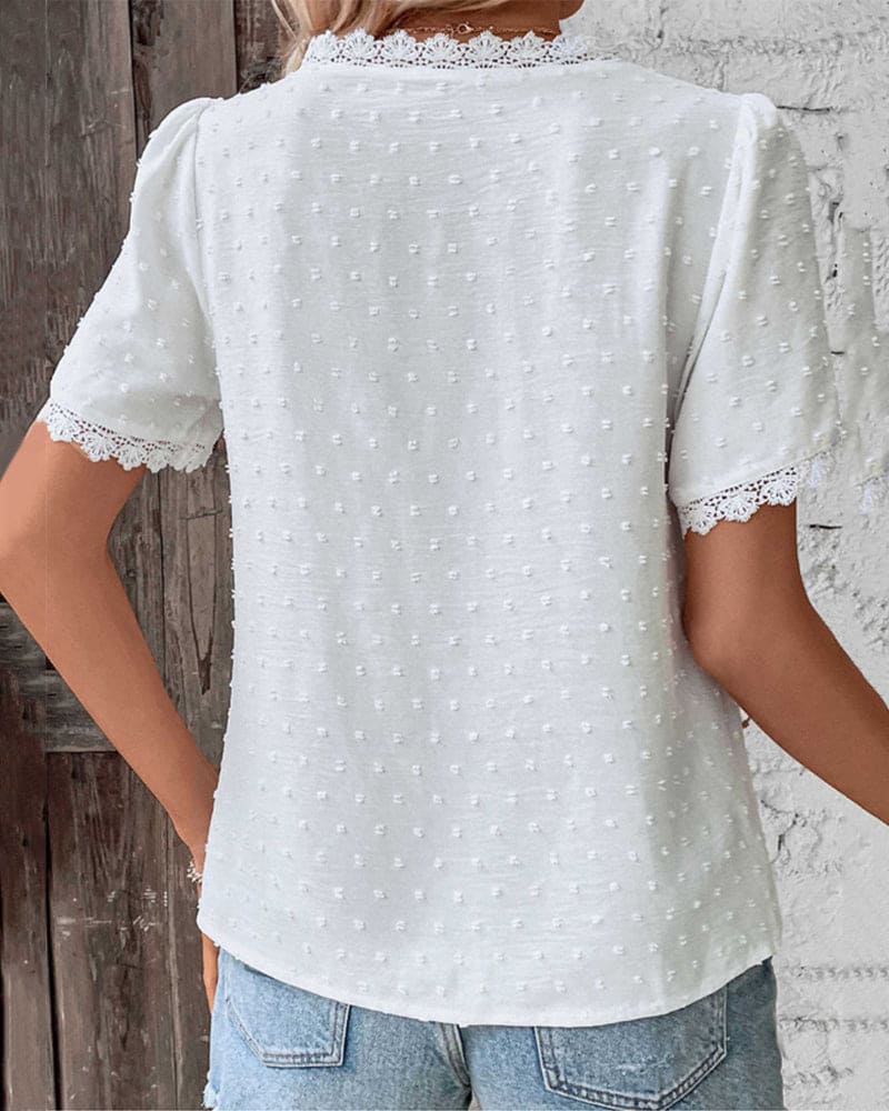 Women's Short Sleeve V-Neck Blouse-The Yellow Prime