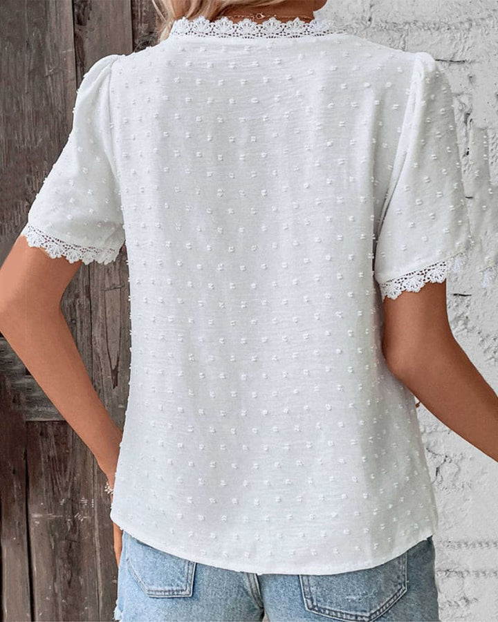 Women's Short Sleeve V-Neck Blouse-The Yellow Prime