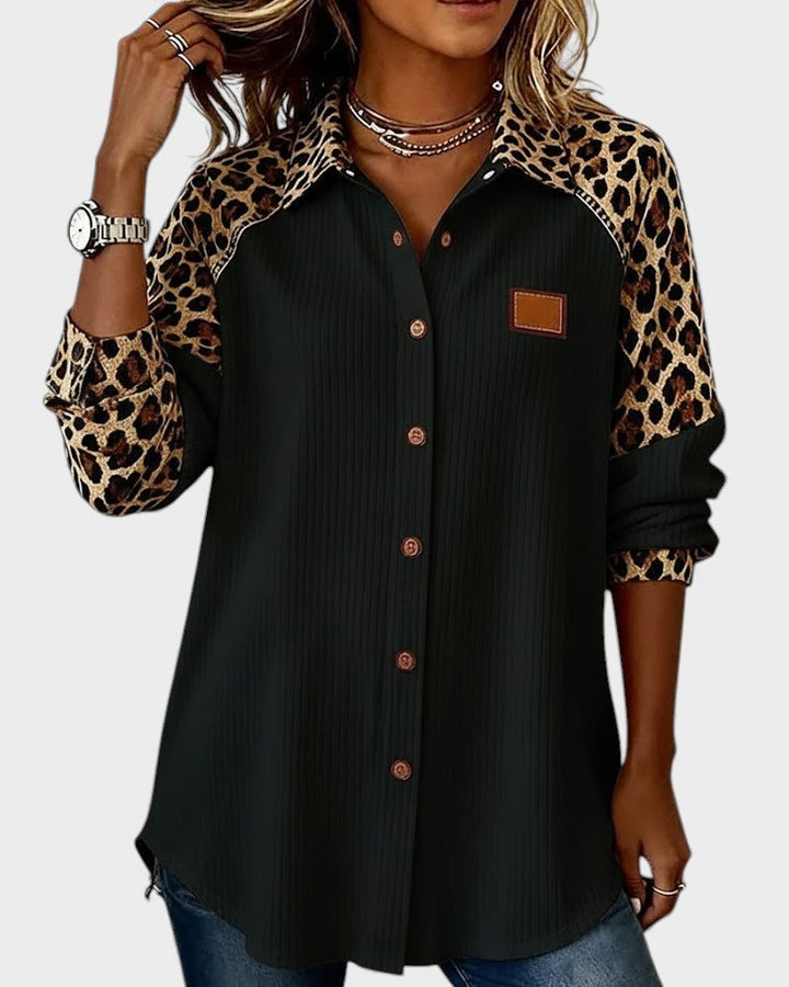 Jackie | Women's Leopard Print Button-Down Shirt-The Yellow Prime