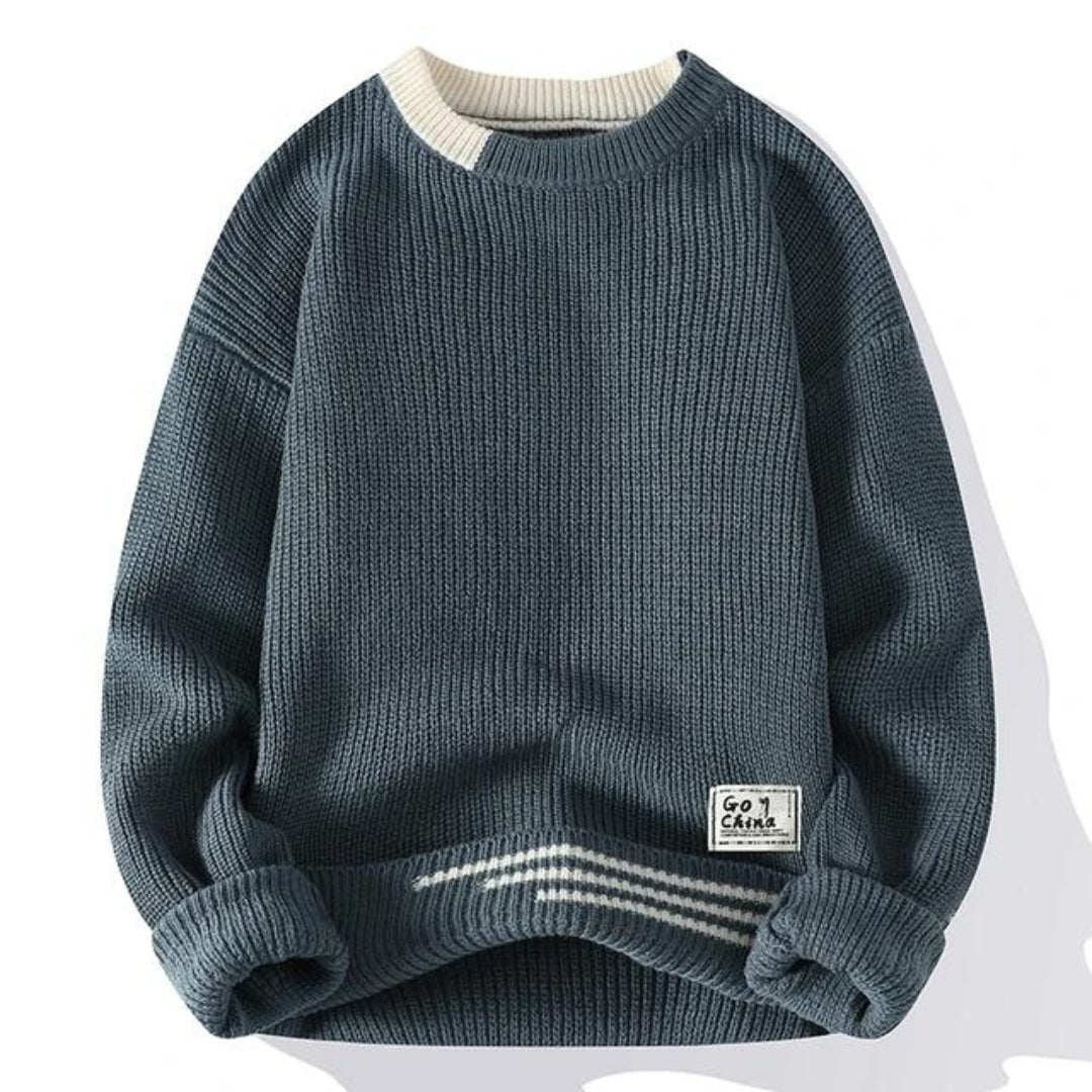 Suéter de punto de cuello redondo para hombre, de corte relajado, cálido y de estilo casual