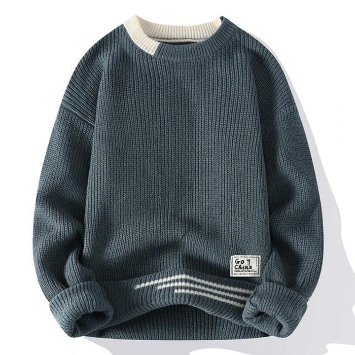 Suéter de punto de cuello redondo para hombre, de corte relajado, cálido y de estilo casual