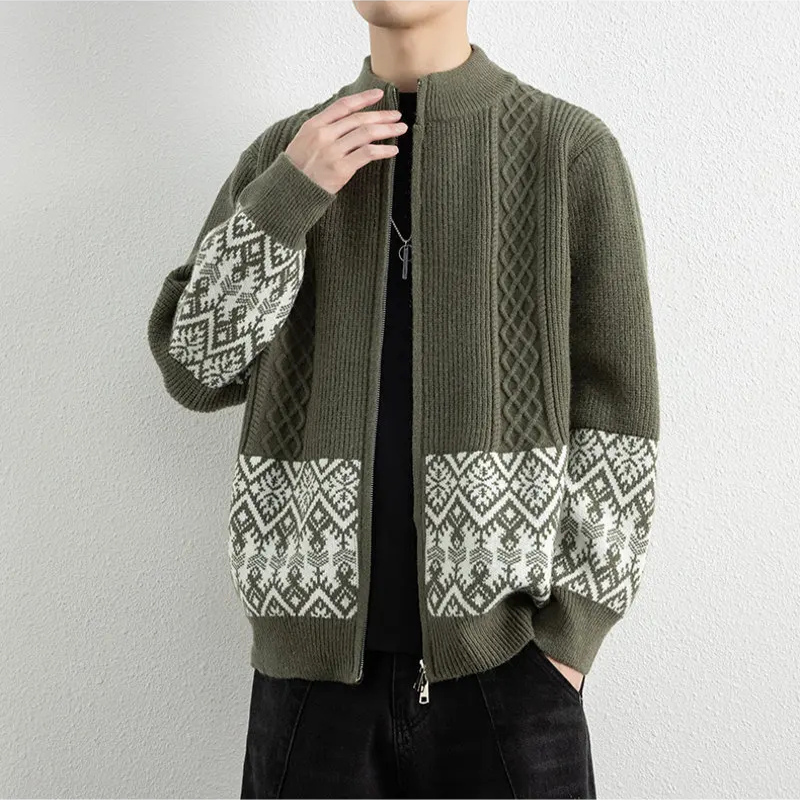 Men's Jacquard Zip-Up Cardigan-The Yellow Prime