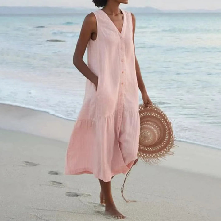 Loredana | Women's Summer V-Neck Midi Dress Replacement-The Yellow Prime