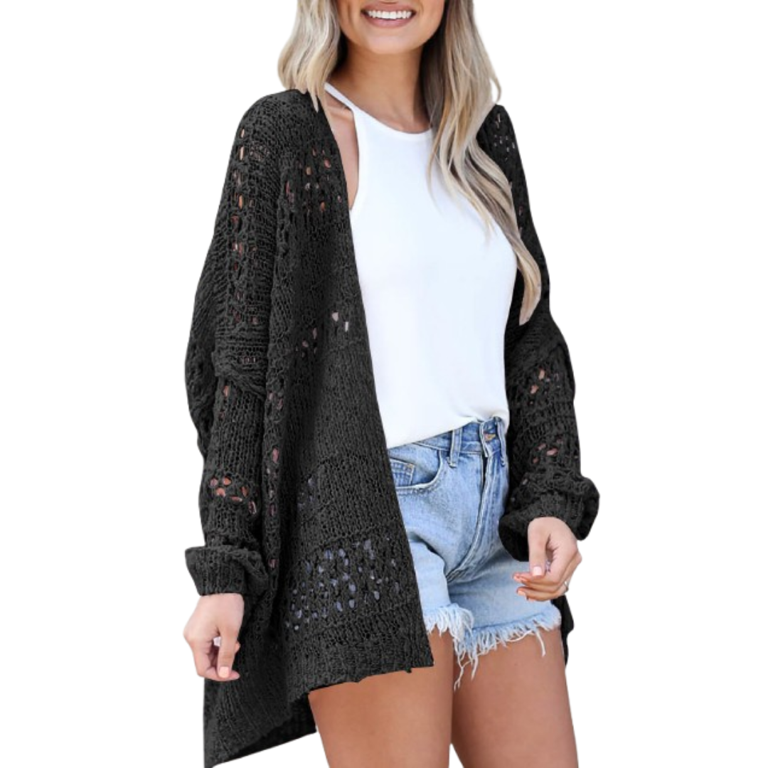 Casaco de malha oversized para mulher, em tecido leve de malha aberta