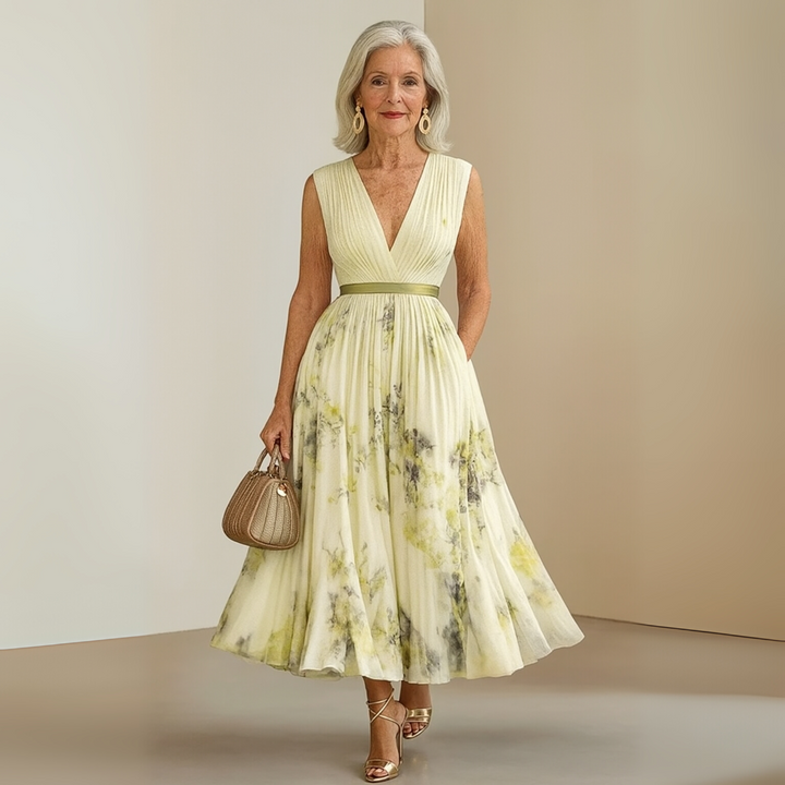 Ottavia | Women's Pleated Sleeveless Maxi Summer Dress-The Yellow Prime