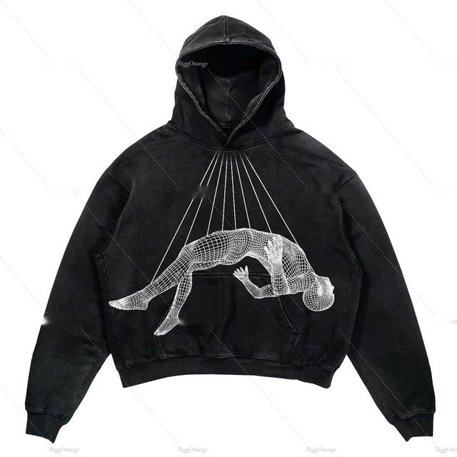 Men's Cropped Pullover Hoodie - Warm Polyester Streetwear-The Yellow Prime
