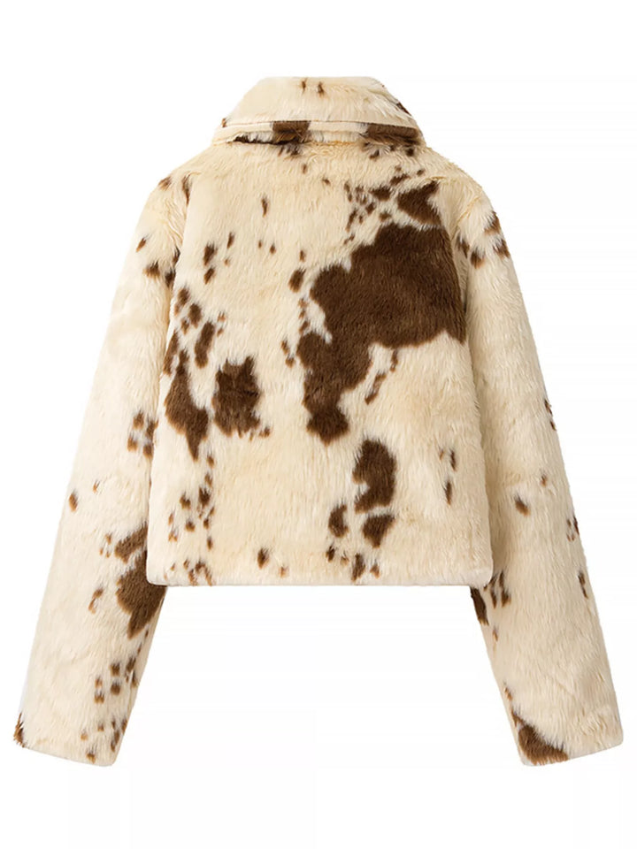 Kort jacka i fuskpäls för dam med dragkedja, beige