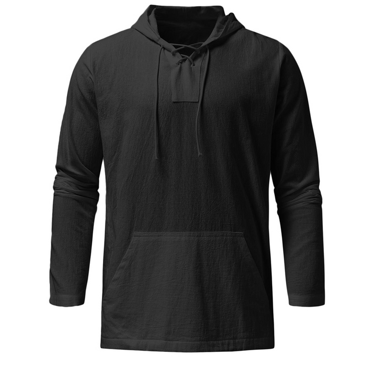 Men's Lightweight Casual Pullover - Lace-Up V Neck, Linen Blend