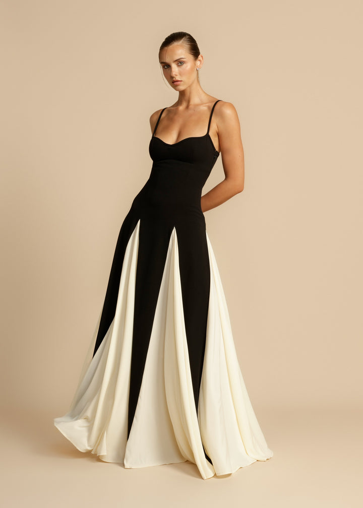 Women's Color Block Spaghetti Strap Swing Maxi Dress-The Yellow Prime