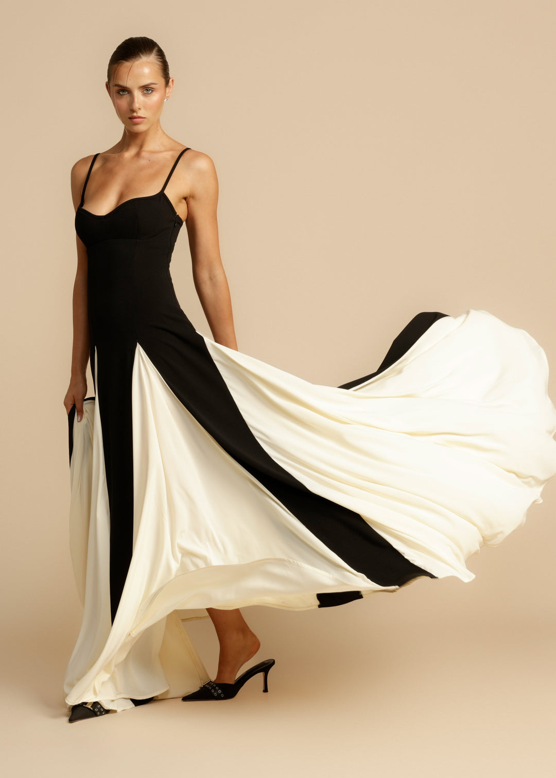 Women's Color Block Spaghetti Strap Swing Maxi Dress-The Yellow Prime