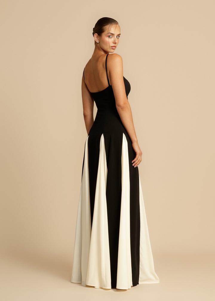 Women's Color Block Spaghetti Strap Swing Maxi Dress-The Yellow Prime