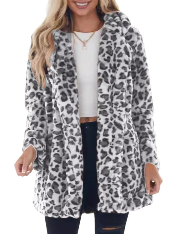Manteau en fausse fourrure à imprimé léopard pour femme, ouvert sur le devant, grande taille 5XL