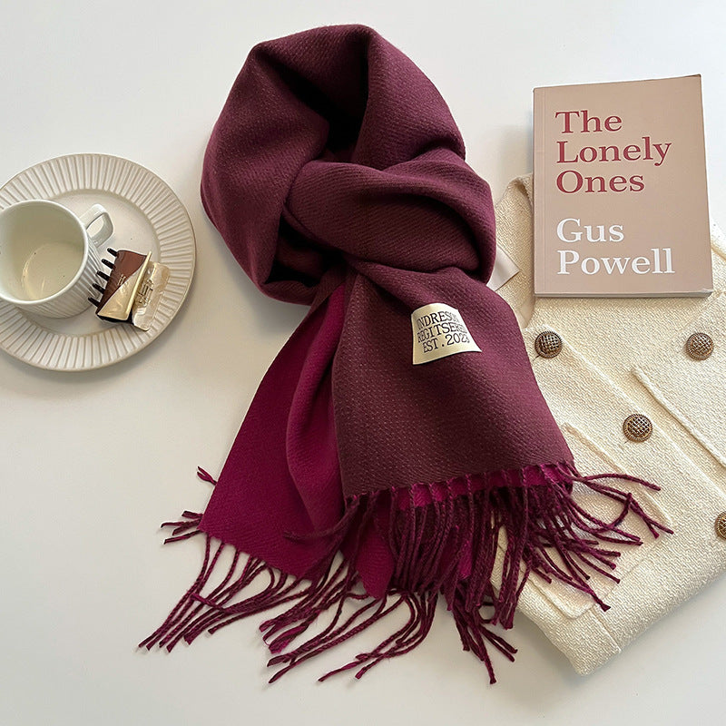 Women's Reversible Fringed Cashmere Winter Scarf-The Yellow Prime