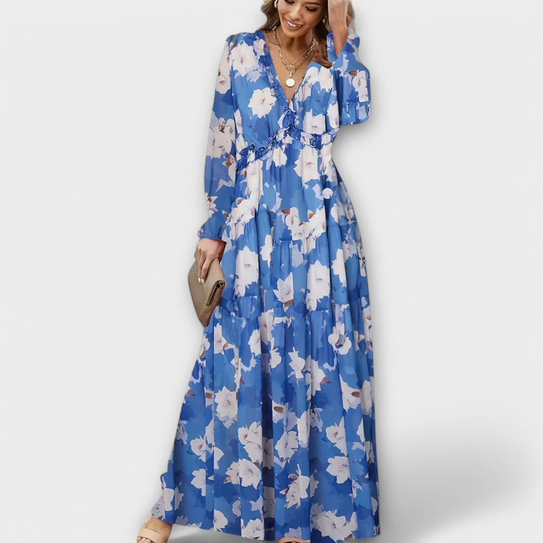 Amara | Women's Romantic Ruffled Floral Dress-The Yellow Prime