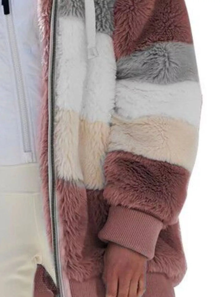 Giacca da donna taglie forti con cappuccio e cerniera, in sherpa, taglie fino a 5XL