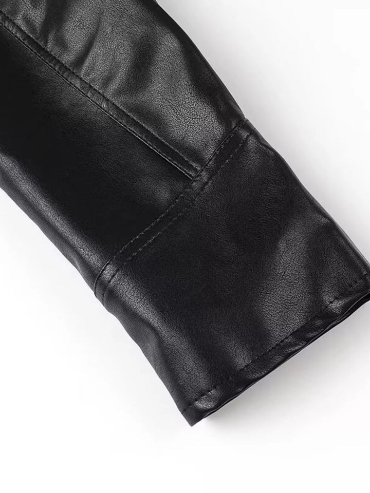 Women's Faux Leather Belted Coat with Shawl Collar, Mid-Thigh Length