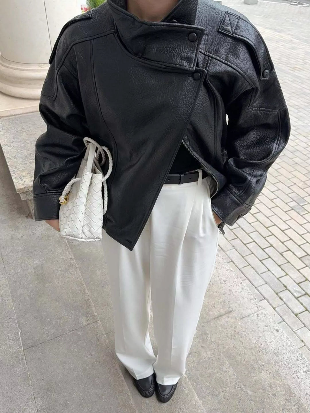 Casaco de motociclista em imitação de pele com bolsos, para senhora, tamanhos XS-L