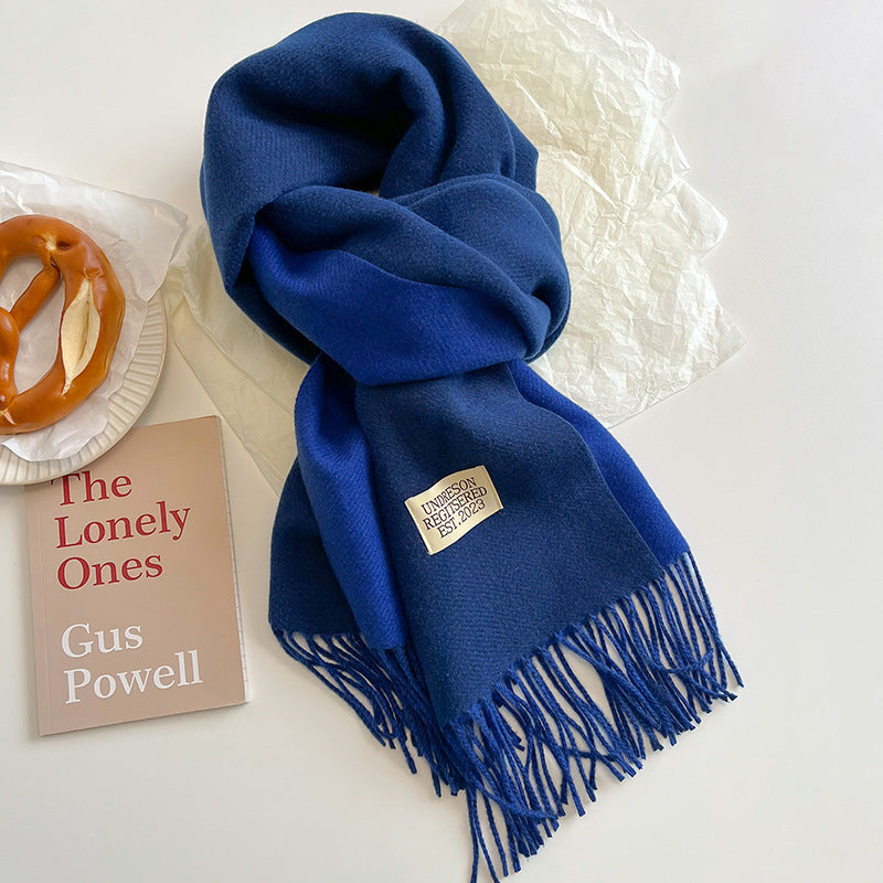Women's Reversible Fringed Cashmere Winter Scarf-The Yellow Prime