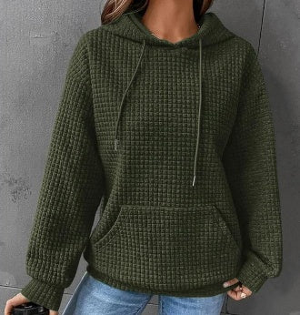 Women's Soft Cozy Waffle Knit Hoodie Sweater for Layering-The Yellow Prime