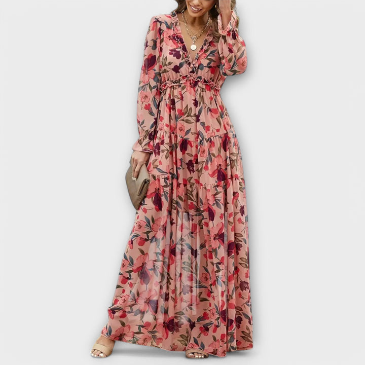 Amara | Women's Romantic Ruffled Floral Dress-The Yellow Prime