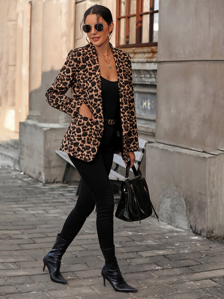 Women's Elegant Business Long Blazer with Leopard Print for All Seasons-The Yellow Prime