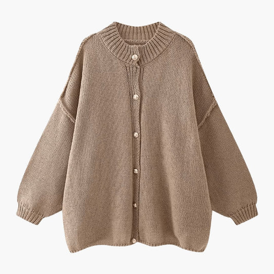 Women's Oversized Knit Cardigan with Button Front and Ribbed Cuffs