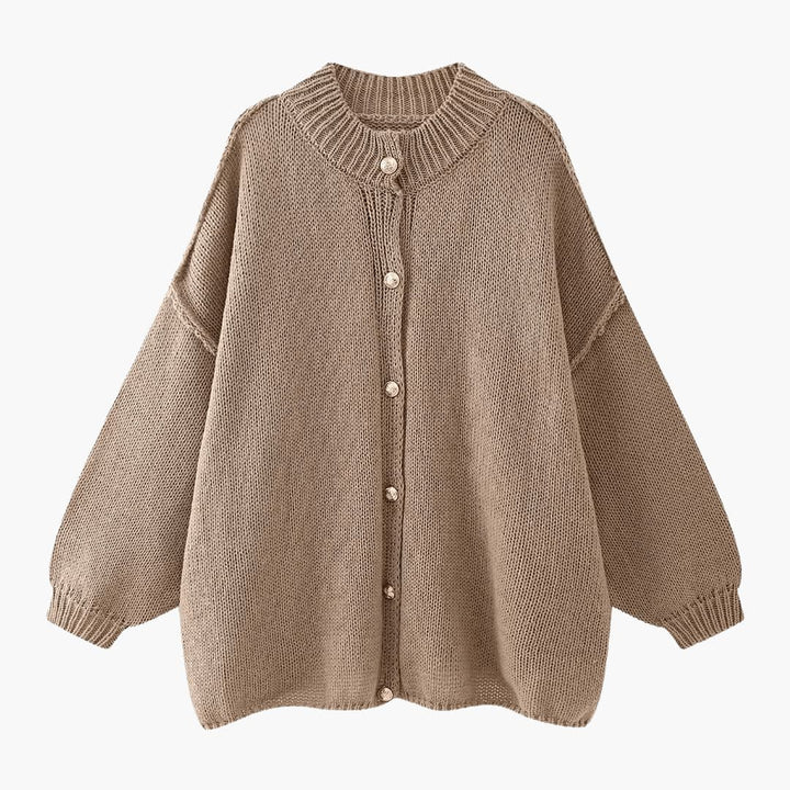Casaco de malha oversized para senhora com botões à frente e punhos canelados