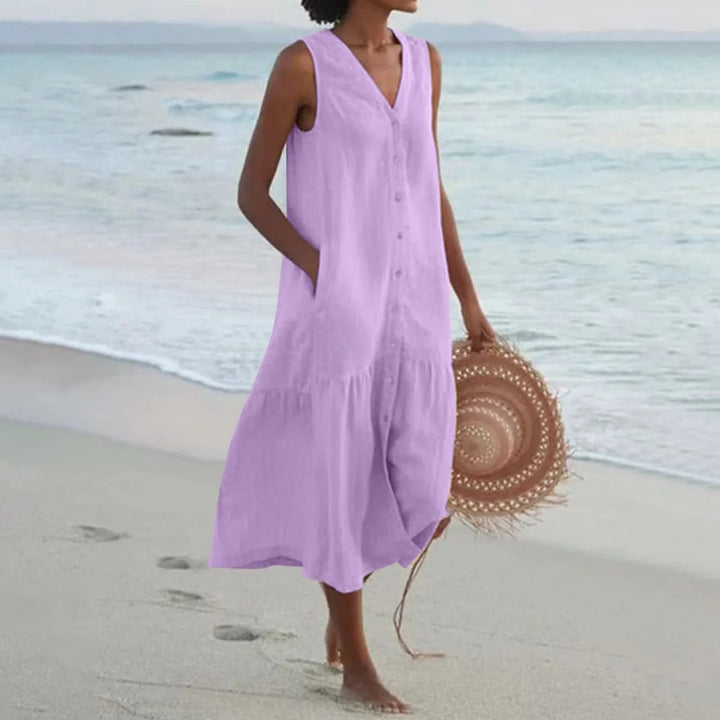 Loredana | Women's Summer V-Neck Midi Dress Replacement-The Yellow Prime
