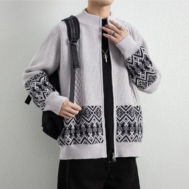 Men's Jacquard Zip-Up Cardigan-The Yellow Prime