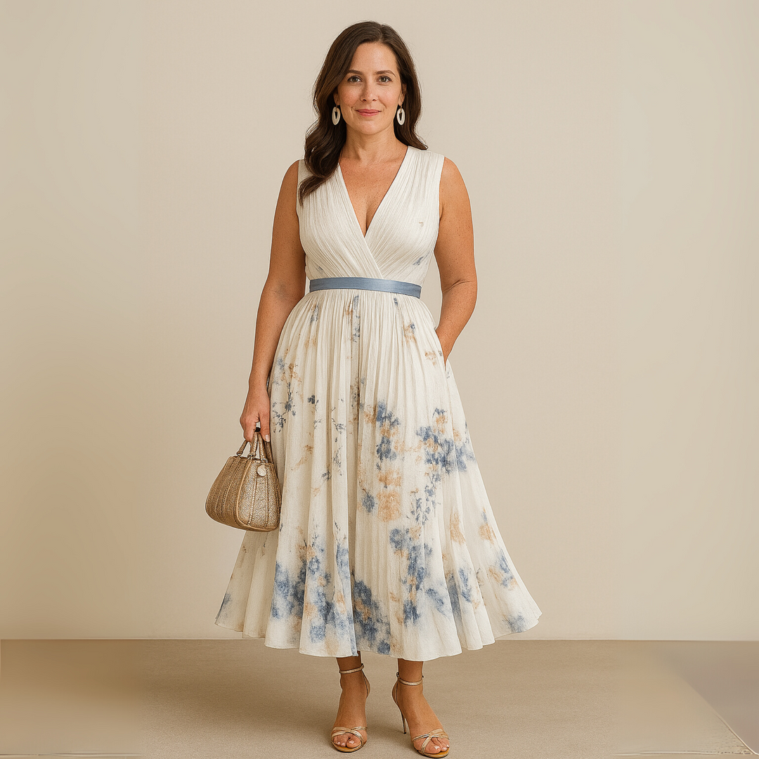 Ottavia | Women's Pleated Sleeveless Maxi Summer Dress-The Yellow Prime