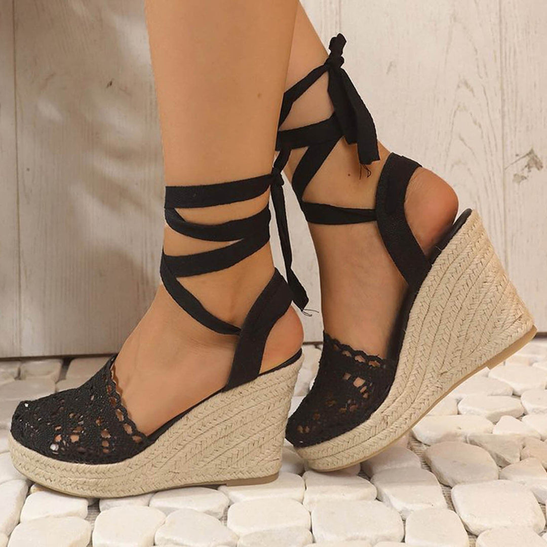 Celia | Women's Elegant Crocheted Wedge Sandals-The Yellow Prime