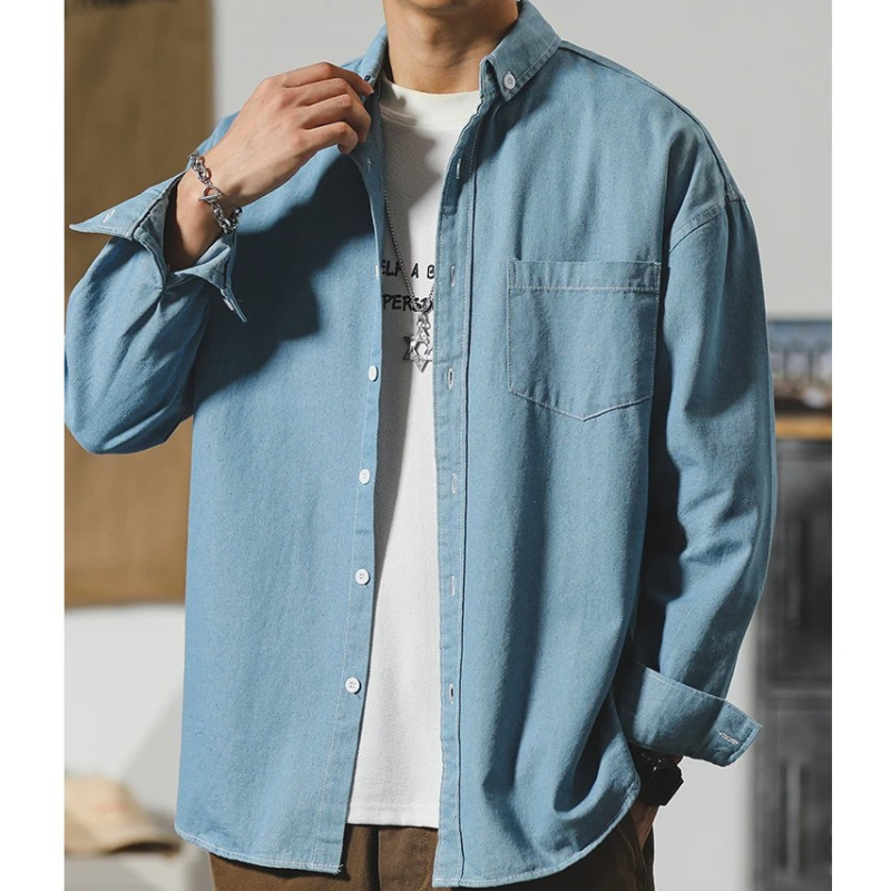 Men's Denim Button-Up Shirt-The Yellow Prime