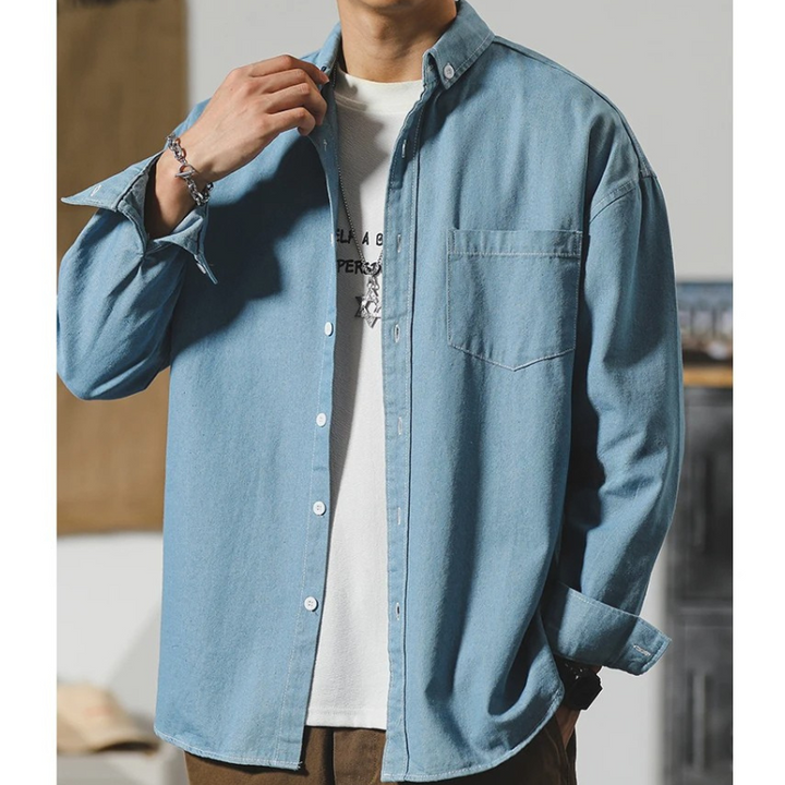 Men's Denim Button-Up Shirt-The Yellow Prime