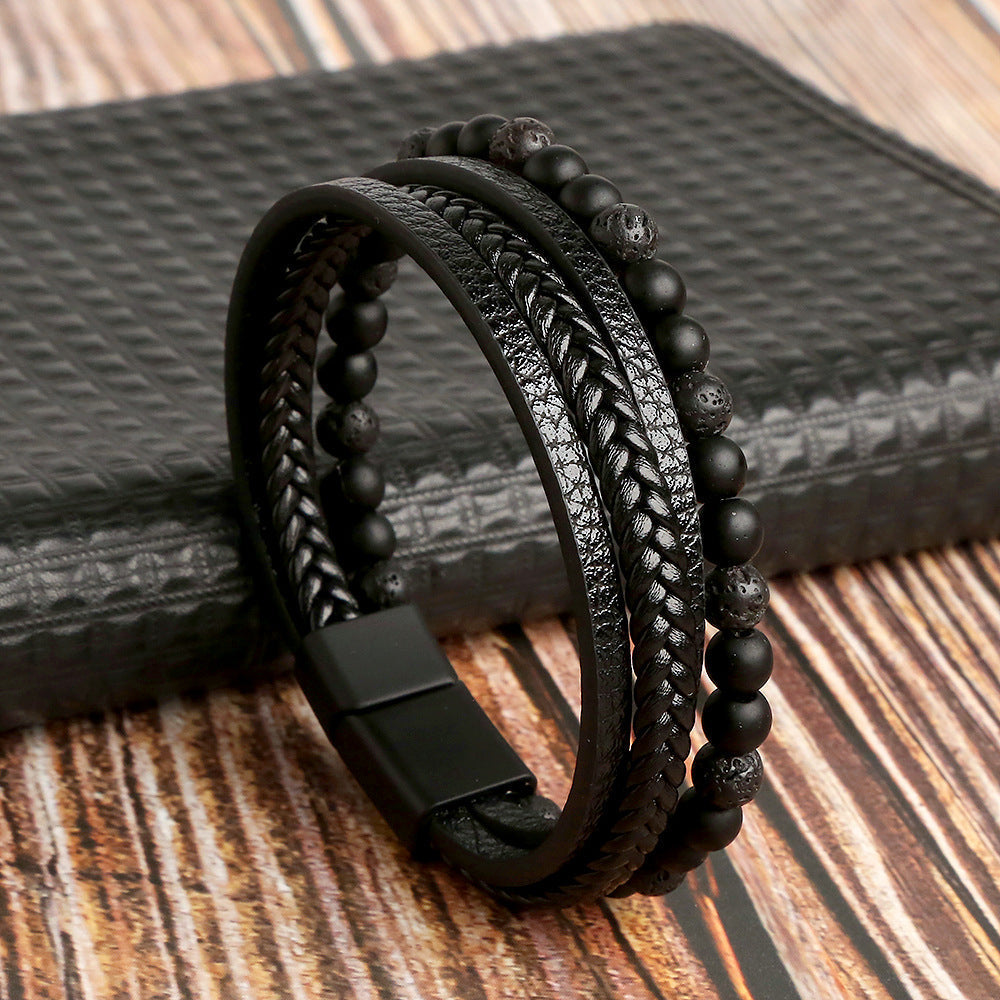 Lucas | Men's Elegant Leather Bracelet Set for the Stylish Man-The Yellow Prime