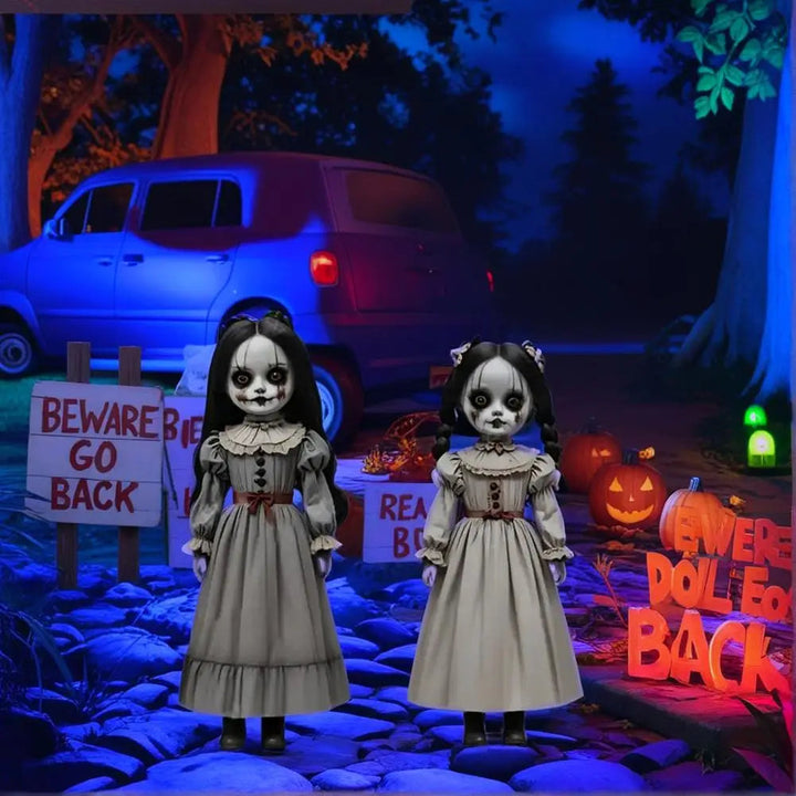 Decoração de jardim de Halloween com boneca fantasma e estacas para o solo, conjunto de 2