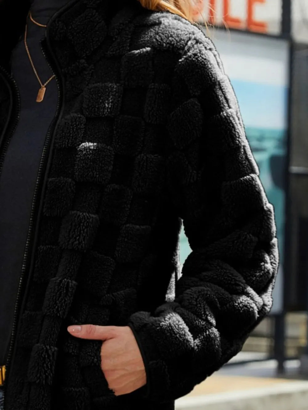 Damska kraciasta kurtka sherpa zapinana na zamek, rozmiary S do 2XL
