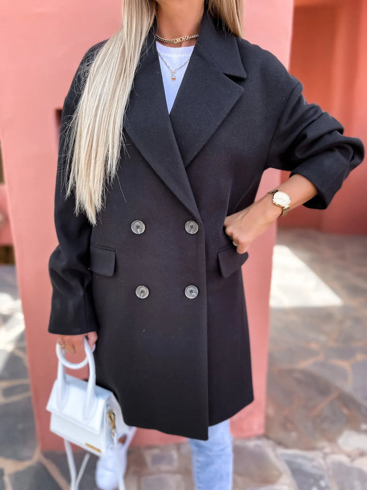 Cappotto invernale lungo da donna a doppiopetto con tasche, taglie S-3XL