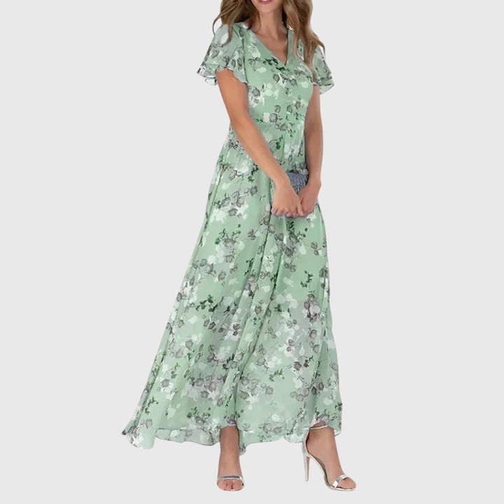 Amber | Women's Floral V-Neck Maxi Dress - Elegant Long Dress for Summer-The Yellow Prime