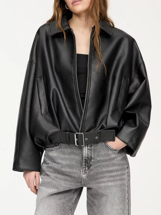 Women's Stylish Faux Leather Zip-Up Jacket, Lined, Sizes Xs-Xl
