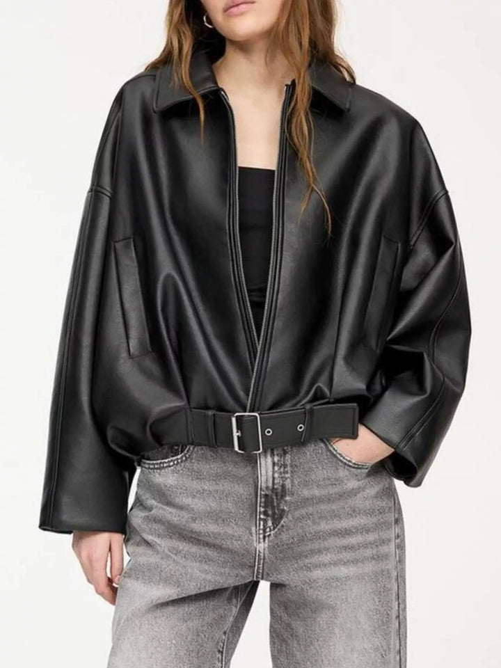 Chaqueta elegante de piel sintética con cremallera para mujer, forrada, tallas XS-XL