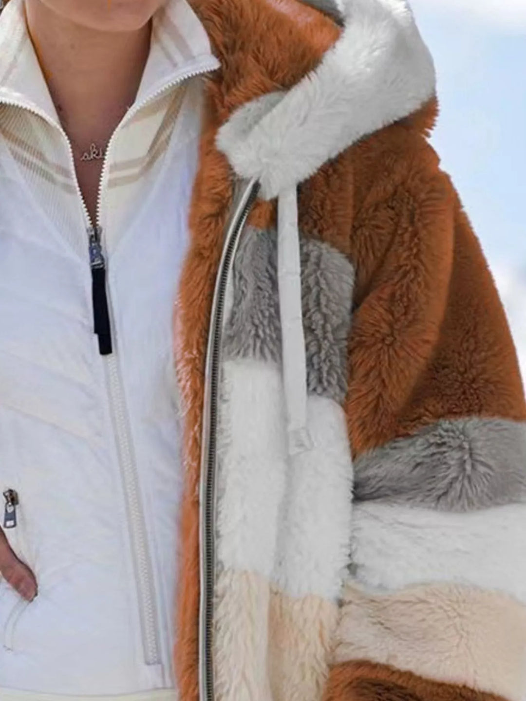 Giacca da donna taglie forti con cappuccio e cerniera, in sherpa, taglie fino a 5XL
