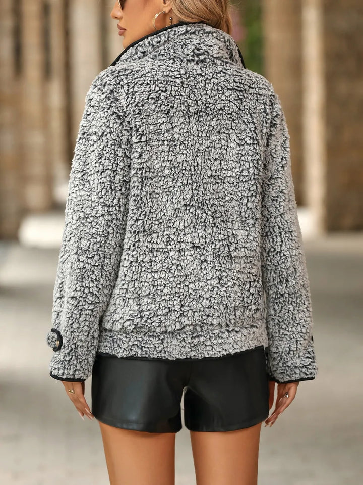 Veste douillette en sherpa pour femme avec boutons et poches, tailles S à XL
