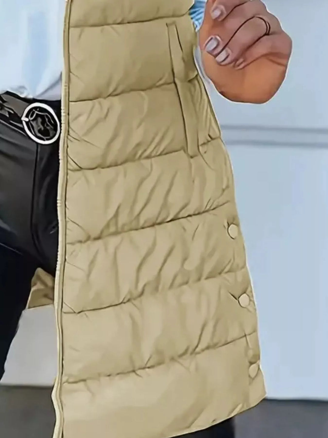 Gilet imbottito lungo con cappuccio da donna, con cerniera, taglie dalla S alla XXL