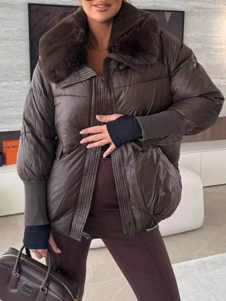 Chaqueta acolchada para mujer con cuello de piel sintética, tallas S a 2XL