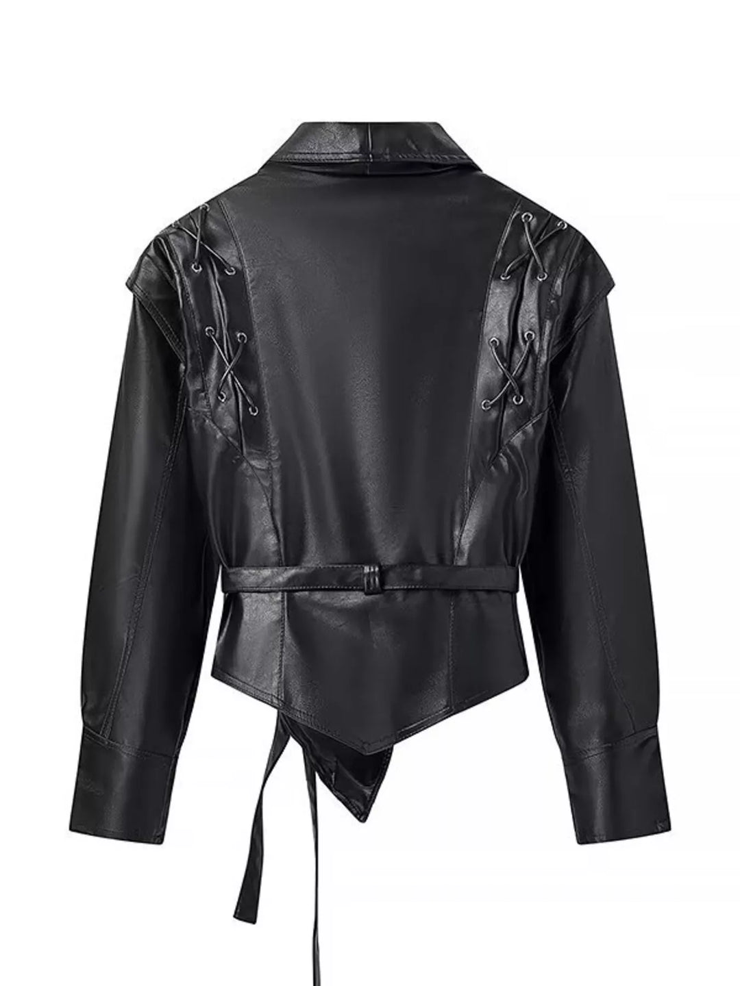 Women's Faux Leather Belted Coat with Shawl Collar, Mid-Thigh Length